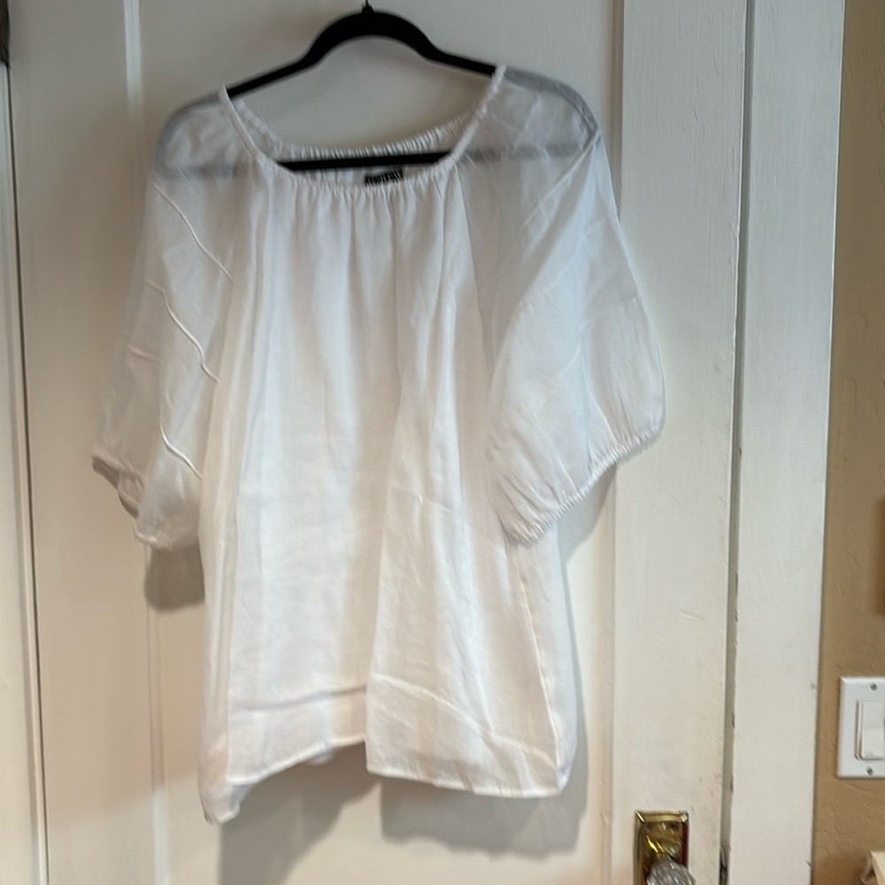 NWT J. Crew 3X 100% Ramie blouse lined body puffy sleeves w/ elastic.